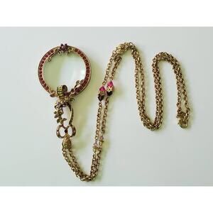 Colleen Lopez HSN FLORAL FLOWER LORGNETTE Magnifying Glass Necklace